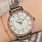  手表风女士镶钻钢带手表时尚潮流日历石英金色玫瑰国产腕表