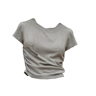 1313侧抽皱 灰色设计感小众T恤正肩休闲短袖辣妹显瘦上衣
