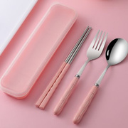 便携式筷子勺子套装不锈钢餐具三件套单人学生叉子外带餐具收纳盒