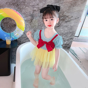 女童夏季连体泳衣2024洋气时髦女宝宝法式蝴蝶结裙式度假泳装
