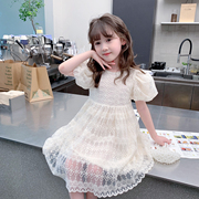 女童短袖连衣裙2023夏装，儿童韩版刺绣蕾丝，公主裙宝宝夏季网纱
