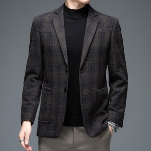 羊毛呢西装男春秋韩版商务，休闲修身时尚，简约大气条纹气质外套