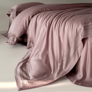 高奢纯色天丝四件套100s冰丝，被套镂空边夏季裸睡床单丝滑床上用品