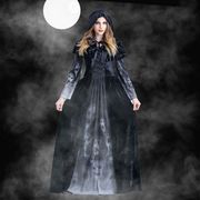 万圣节成人女巫恶魔服装角色扮演恐怖骷髅长裙吸血鬼舞台派对服。