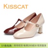 kisscat接吻猫2024圆头，高粗跟一字带修脚女单鞋ka43203-11