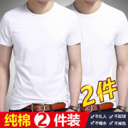 两件装纯白短袖男女内搭t恤半袖，纯色大码半袖100白+白