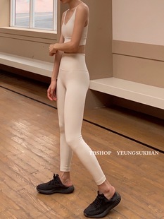 yeungsukhan乳白色瑜伽服*无t字线一片式，女瑜伽紧身裤高腰九分裤