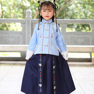 汉服秋装中国风唐装旗袍，小孩套装刺绣古装公主，b类儿童演出服