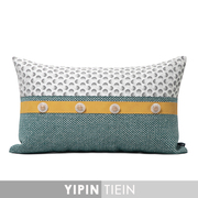 藝品黄色蓝绿撞色波点拼接搭配配件靠垫简约轻奢风儿童房床品枕