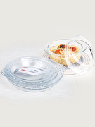 菲内克斯钢化玻璃碗盘4个鲍鱼盘菜碟1.5升汤煲餐具套装微波炉适用