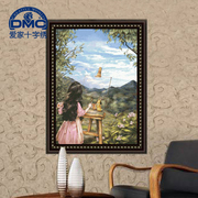 法国DMC十字绣套件精准印花 欧式人物风景美女森林女孩日记之画画