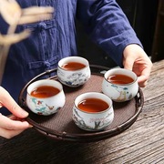 茶水道月白汝窑功夫茶具茶杯个人主人杯仿古单杯陶瓷开片可养品茗