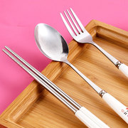 亲子一家人筷子勺子叉，三件套装家用不锈钢，卡通可爱餐具旅行叉子勺