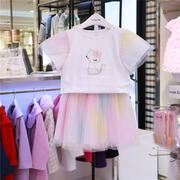 frenchcat法猫女童网纱甜美套装，24夏季韩国儿童洋气t恤+短裙