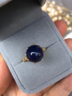 多米尼加墨西哥蓝珀戒指，925镶嵌12mm净水琥珀戒指开口