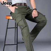 Jeep吉普男士工装裤秋冬宽松直筒军绿色多口袋美式休闲长裤子