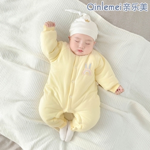 新生婴儿连体夹棉衣服，秋冬款女宝宝棉服，冬季初生幼儿冬天加厚冬装