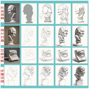 初学者入门临摹卡素描石膏像石膏五官头像讲解结构大关系完整稿步骤对照临摹范本画册美术高考联考教材教程书籍