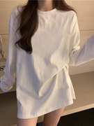 纯白长袖t恤女简约宽松休闲叠穿内搭打底衫纯白百搭内穿上衣体恤