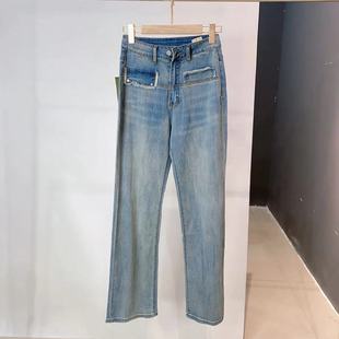 (清)蓝色显瘦牛仔裤，女长裤浅色修身dqj8110