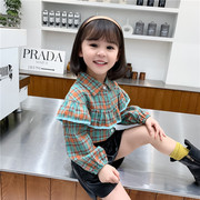 女童格子衬衫韩版洋气儿童，秋款小童衬衣宝宝时髦长袖秋装上衣