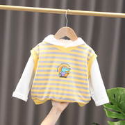 男童t恤春装潮儿童长袖，1-4岁3宝宝休闲打底衫，童装男马甲t恤两件套