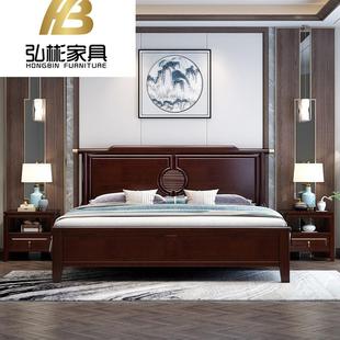 新中式橡木实木床高箱床1.5米1.8m 双人床经济型现代中式主卧婚床