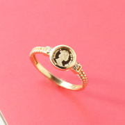 蓝莓甜心韩国纯14k金黄金戒指圆形，女王人像麻花，k纯金戒指指环女