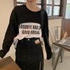 2021秋季韩系宽松假两件字母印花套头素色简约长袖t恤女装潮