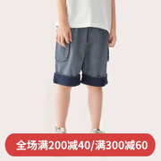 纯一良品童装男童五分裤，2024夏季中大童个性直条舒弹牛仔中裤
