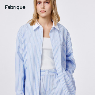 Fabrique小蓝条蓝白条纹撞色衬衫短裤套装女2024夏季