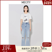 MECITY女士夏季修身显瘦休闲抽象印花基础版T恤518583