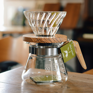 日本v60滤杯hario手冲咖啡，过滤杯玻璃橄榄，木分享壶手冲壶咖啡壶