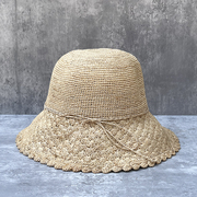 拉菲草编扇子花镂空草帽女夏天度假休闲大沿沙滩帽可折叠遮太阳帽