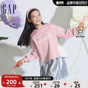 gap女童2024春夏柔软高弹logo拼接下摆卫衣，儿童装上衣890218