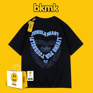 bkmk欧美字母慵懒风圆领T恤男冬季美式潮流hiphop重磅纯棉半袖bf