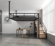 单身小公寓高架床铁艺单双人床，创意设计复式二楼床空间阁楼床