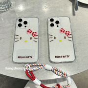 闪粉蝴蝶结hellokitty手绳适用苹果15promax手机壳，iphone14女款15pro13可爱卡通，趣味12软边硬壳pro防摔11