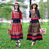 春夏民族风唐装棉麻套装，女中国风复古修身七分袖上衣半身裙两件套