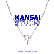 kansai液化镂空爱心粉钻项链，小众甜酷风，个性配饰新中式t恤链