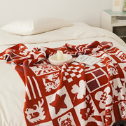龙年喜庆红色半边绒多功能毯子，新年大红针织，沙发毯软糯盖毯装饰毯
