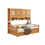柏木儿童衣柜床组合1.2米全实木宝宝床，围栏婴儿床储物衣柜一