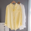 外贸出口高端女装夏季薄款天丝鹅黄色衬衫，女休闲宽松衬衣夏季外套