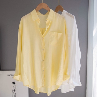 外贸出口高端女装夏季薄款天丝，鹅黄色衬衫，女休闲宽松衬衣夏季外套