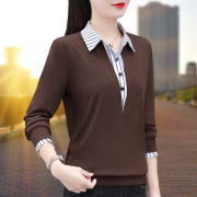 假两件女士衬衫长袖，2023年春秋洋气套头，休闲衬衣中年妈妈上衣