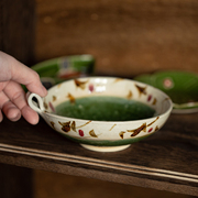 日本进口濑户烧手作织布绿釉粗陶手付小钵，日式复古小碗前菜蘸料碟