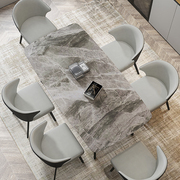 进口灰色亮光面岩板餐桌现代简约长方，形意式轻奢小户型餐桌椅组合