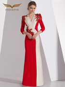 创意狐晚礼服2023高端宴会年会主持人礼服长款红色演出服长裙