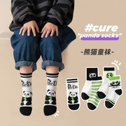 儿童袜子秋季薄款短袜男女童卡通熊猫纯棉中筒袜宝宝棉袜运动袜