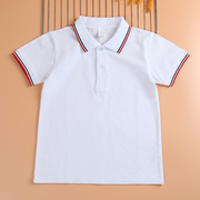 儿童校服男童女童短袖白色，t恤polo衫，女孩中大小学生纯棉学院上衣